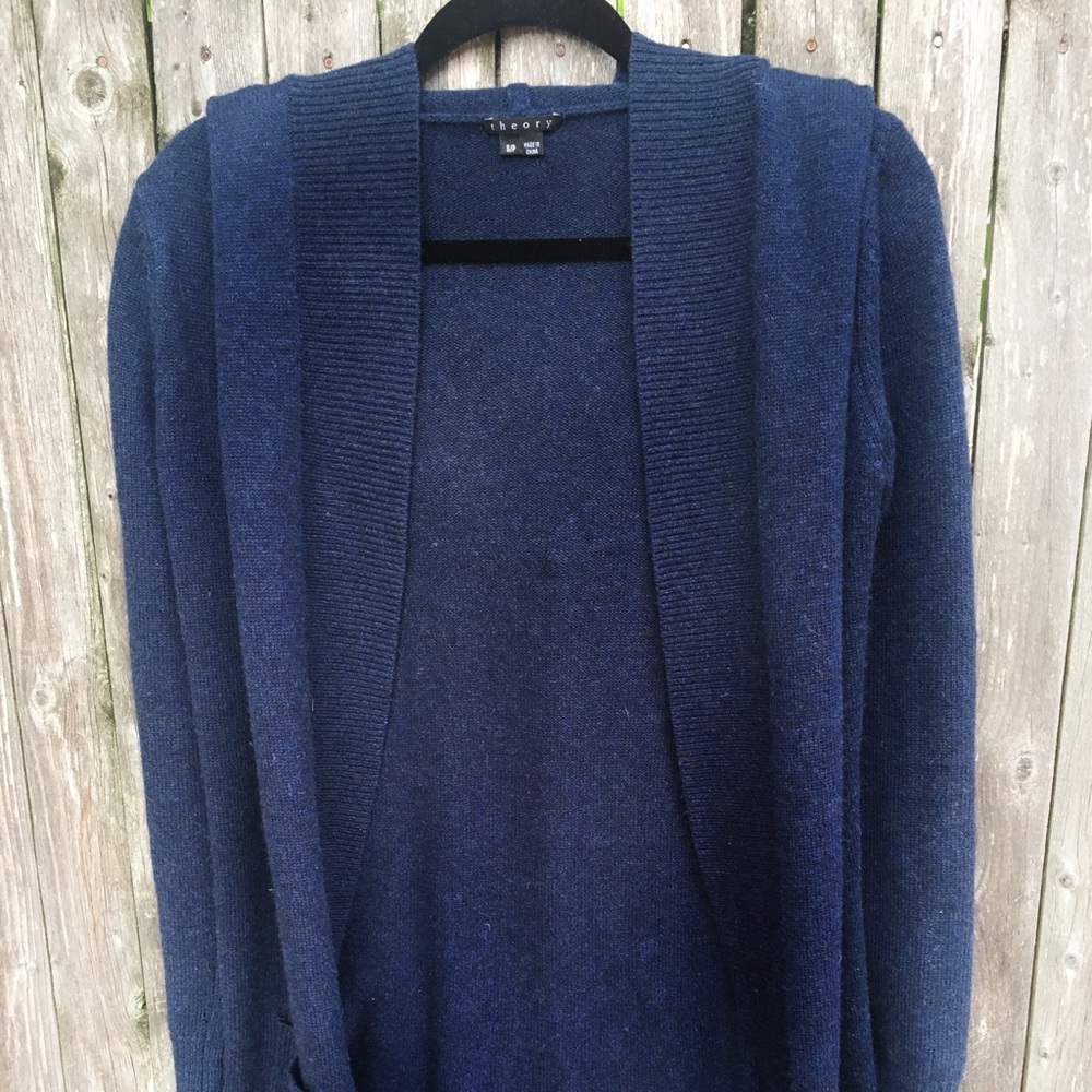 THEORY Cashmere Camel Long Hooded Cardigan